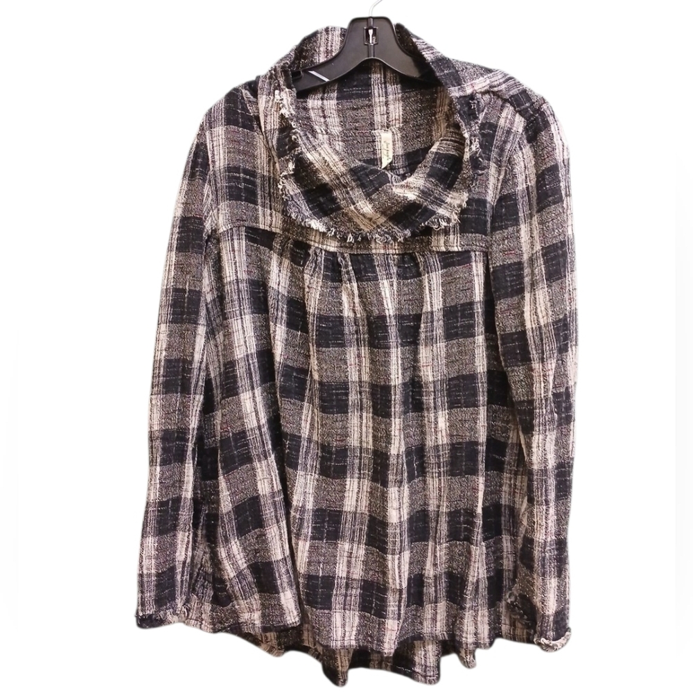 Free People Walk In The Park Cowl Neck Tunic Plaid Top Size Large